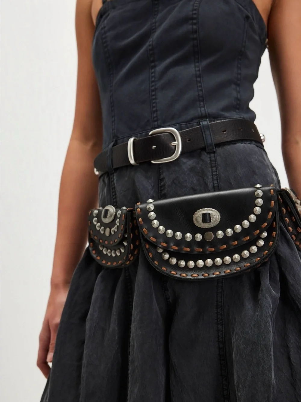 NWT Free People Lucky Stars Pocket Belt Bag-Black